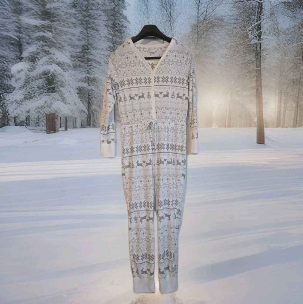 Sonoma One Piece Pajamas L Women Waffle Knit Nordic Fair Isle